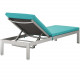 3 Piece Silver Aluminum Patio Chaise & Table Set Aqua Cushions