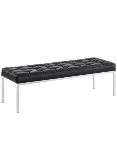 Black Leather Tufted Stainless Steel Leg Bench