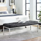 Black Leather Tufted Stainless Steel Leg Bench