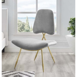 Grey Velvet Gold Toothpick Leg Lounge Chair