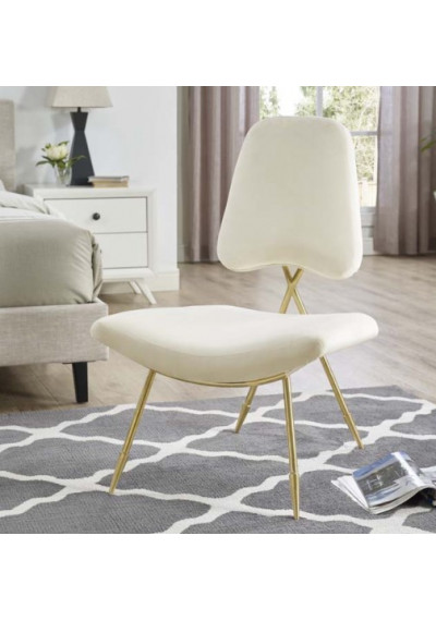 Ivory Velvet Gold Toothpick Leg Lounge Chair