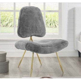 Grey Sheepskin Gold Toothpick Leg Lounge Chair