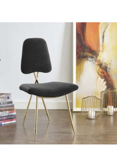 Black Velvet Gold Toothpick Leg Accent Dining Chair