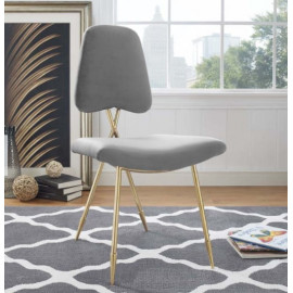 Grey Velvet Gold Toothpick Leg Accent Dining Chair