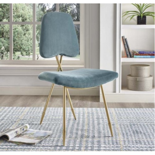 Dusty Green Velvet Gold Toothpick Leg Accent Dining Chair