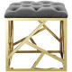Grey Velvet & Gold Ottoman Footstool Geometric