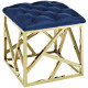 Blue Velvet Gold Geometric Base Ottoman Footstool 