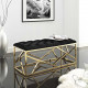 Black Velvet Tufted & Gold Geometric Base Bench