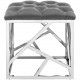 Grey Velvet & Silver Ottoman Footstool Geometric