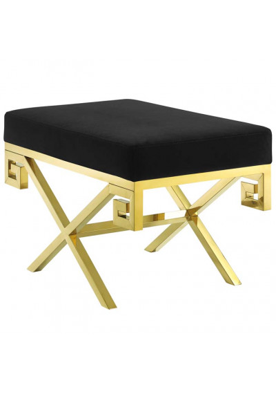 Black Velvet Gold Greek Key Design Ottoman Footstool 