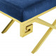 Blue Velvet Gold Greek Key Design Ottoman Footstool 