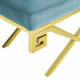 Sea Foam Velvet Gold Greek Key Design Ottoman Footstool 