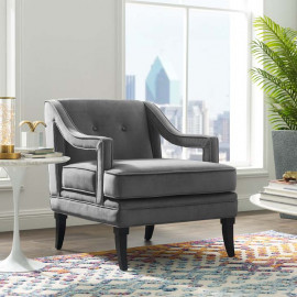 Grey Velvet Sloping Cut Out Arm Chair