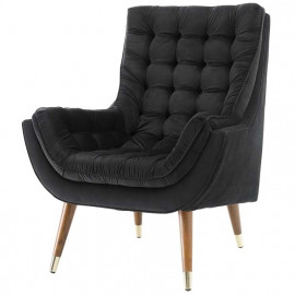 So Comfortable Tufted Black Velvet Lounge Chair