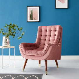 So Comfortable Tufted Dusty Rose Pink Velvet Lounge Chair