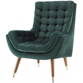 So Comfortable Tufted Deep Green Velvet Lounge Chair