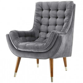 So Comfortable Tufted Grey Velvet Lounge Chair
