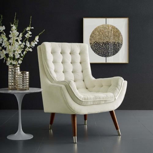 So Comfortable Tufted Ivory Cream Velvet Lounge Chair