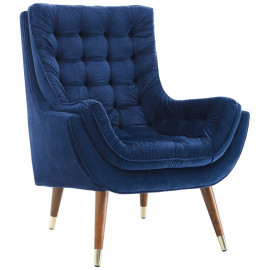 So Comfortable Tufted Blue Velvet Lounge Chair