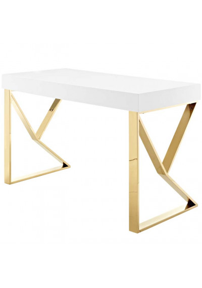 White Lacquer Gold Base Desk