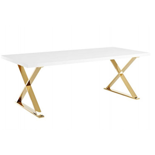 White Top Gold X Frame Base Dining Table