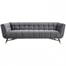 Mid Century Deep Tufted Grey Velvet Sofa