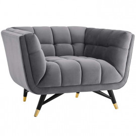 Mid Century Deep Tufted Grey Velvet Lounge Chair