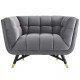 Mid Century Deep Tufted Grey Velvet Lounge Chair