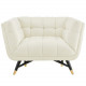 Mid Century Deep Tufted Ivory Velvet Lounge Chair