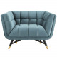 Mid Century Deep Tufted Sea Blue Velvet Lounge Chair