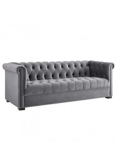 Grey Velvet Tufted Chesterfield Style Sofa
