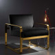 Black Velvet Gold Square Frame Lounge Chair