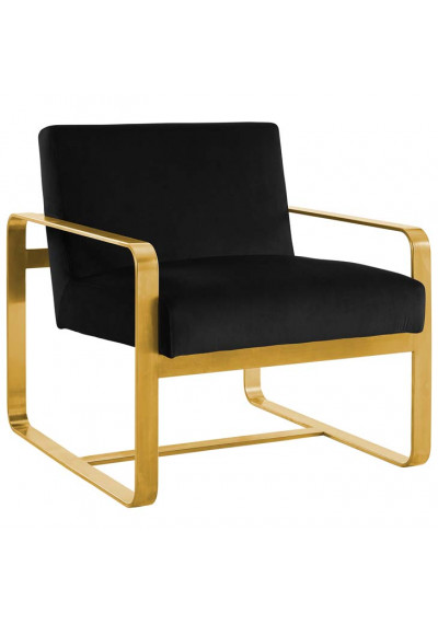 Black Velvet Gold Square Frame Lounge Chair