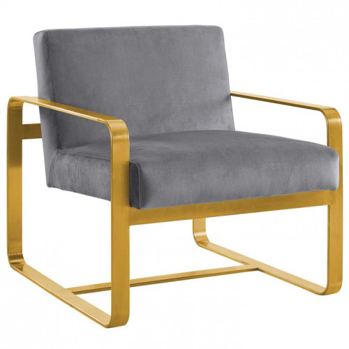 Grey Velvet Gold Square Frame Lounge Chair