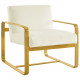Ivory Velvet Gold Square Frame Lounge Chair