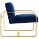 Blue Navy Velvet Gold Square Frame Lounge Chair
