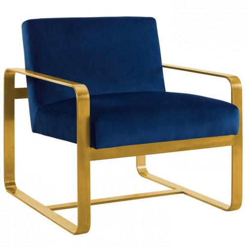 Blue Navy Velvet Gold Square Frame Lounge Chair