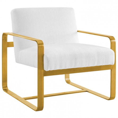 White Fabric Gold Square Frame Lounge Chair