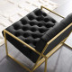Black Tufted Velvet Square Box Gold Frame Arm Chair