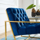Blue Navy Tufted Velvet Square Box Gold Frame Arm Chair
