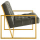 Grey Tufted Faux Leather Square Box Gold Frame Arm Chair