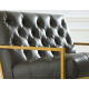 Grey Tufted Faux Leather Square Box Gold Frame Arm Chair