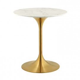 White Marble Top Gold Base Mid Century Round Dining Table