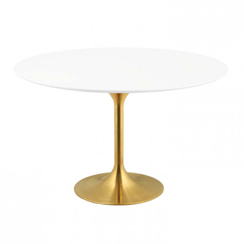 White Top Gold Base Mid Century Round Dining Table