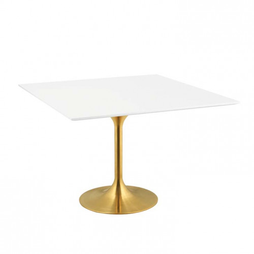 White Top Gold Base Mid Century Square Dining Table