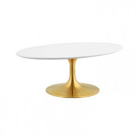 White Top Gold Base Mid Century Oval Coffee Table