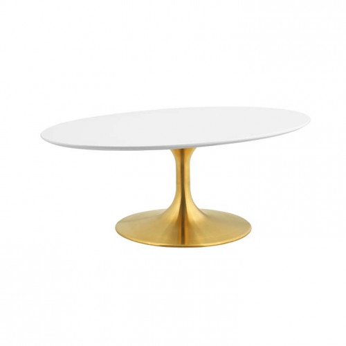 White Top Gold Base Mid Century Oval Coffee Table