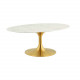 White Marble Top Gold Base Mid Century Oval Coffee Table