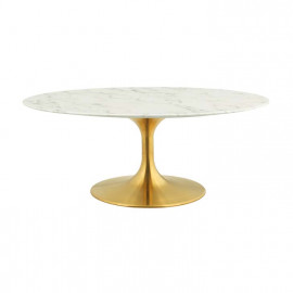 White Marble Top Gold Base Mid Century Oval Coffee Table
