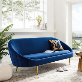 Blue Velvet Spoon Shape Mid Century Style Sofa